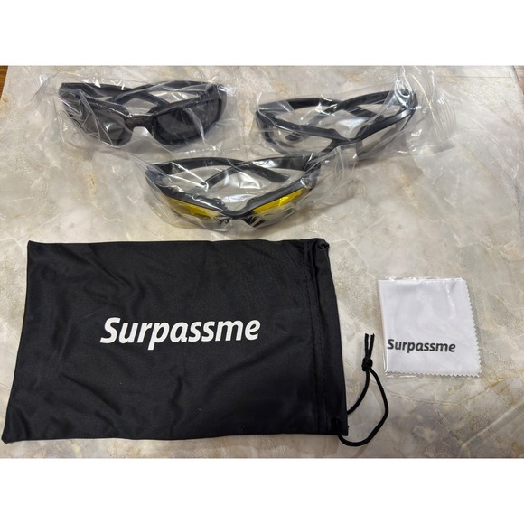 Surpassme Motorcycle Riding Sunglasses 3 Lens Kit Padded UV400 Black Frame - Picture 1 of 10